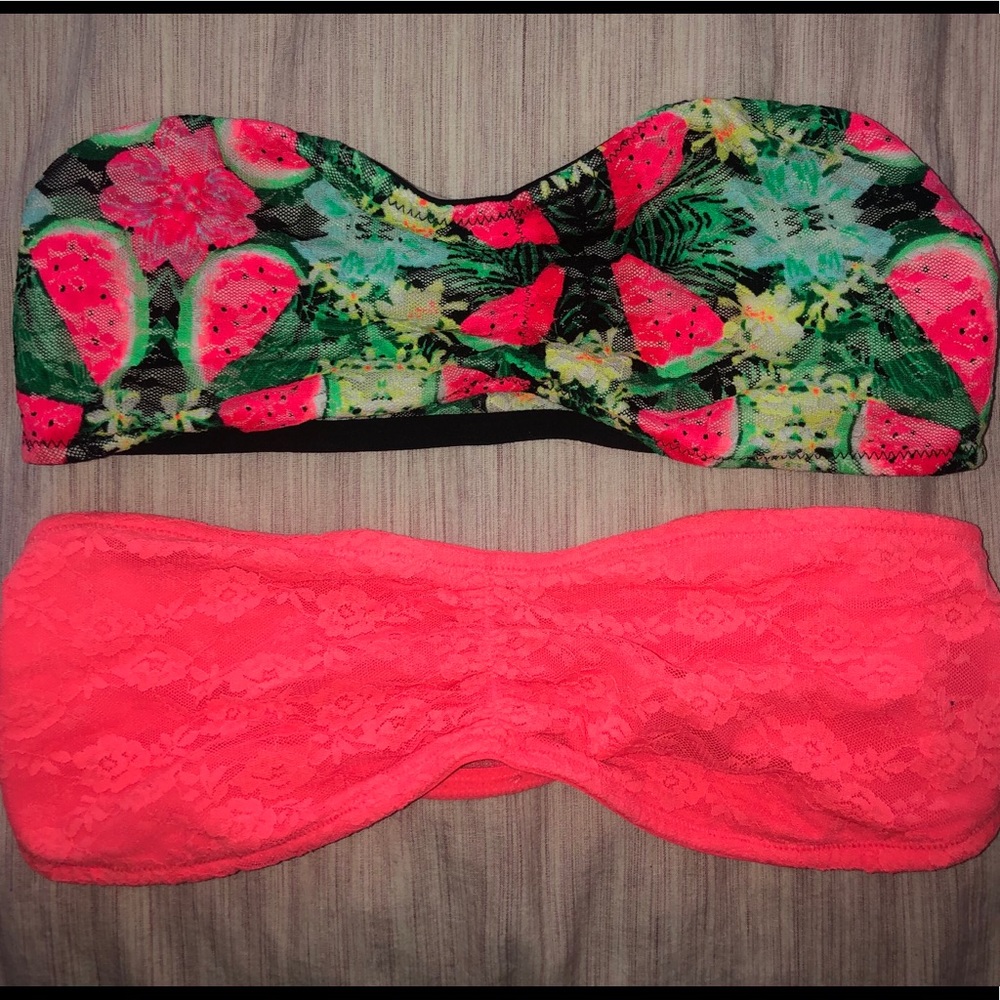 PINK watermelon and peach lace bandeau top